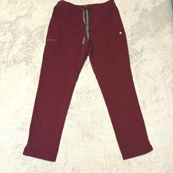 FIGS Women Scrub Set Casma Top LARGE Yola Pants MEDIUM Burgundy Maroon - Picture 5 of 9